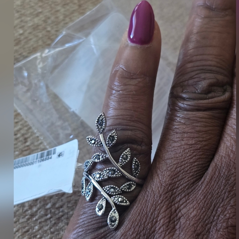 Inc International Crystal Silver Leaf Wrap Ring Sz 6 Women New
